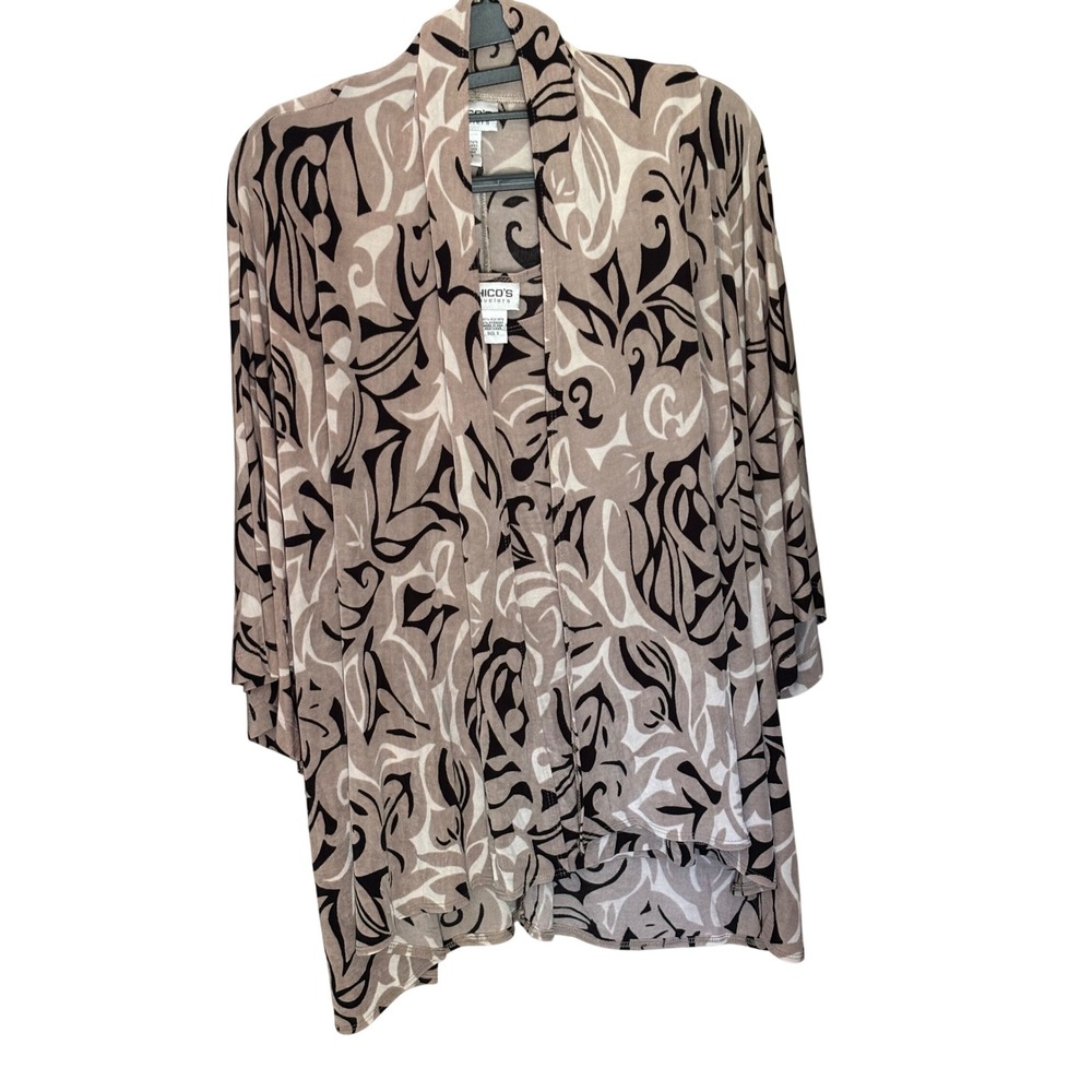 Chicos Travelers 2 Piece Set Cardigan Tank XL Abstract Tan Black Size 3
